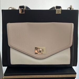 Kate Spade Black and Cream Shoulder Bag with Twist Lock
